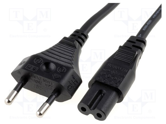 Cable; 2x0.75mm2; CEE 7/16 (C) plug,IEC C7 female; PVC; 5m; black