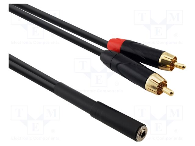 Cable; Jack 3.5mm socket,RCA plug x2; 6m; black; PVC