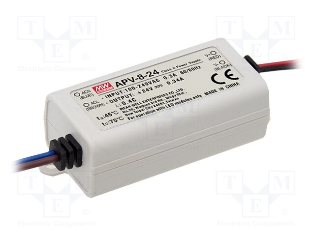 Power supply: switched-mode; LED; 8W; 24VDC; 0.34A; 90÷264VAC; IP42