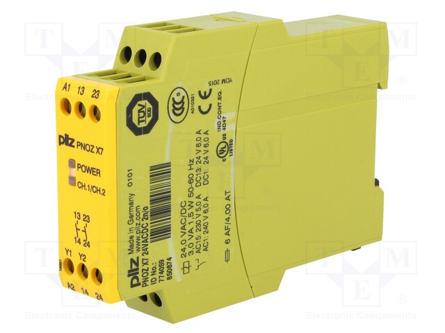 Module: safety relay; Series: PNOZ X7; 24VDC; 24VAC; IN: 1; OUT: 2