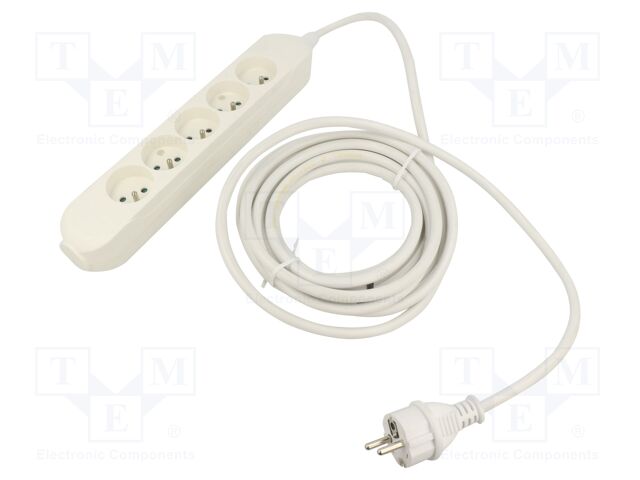 Extension lead; Sockets: 5; PVC; white; 3x2,5mm2; 1.5m; 16A; PRO
