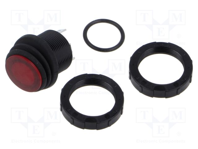 ROCKER; SPST; Pos: 2; OFF-ON; 16A/250VAC; red; neon lamp; 200÷250V