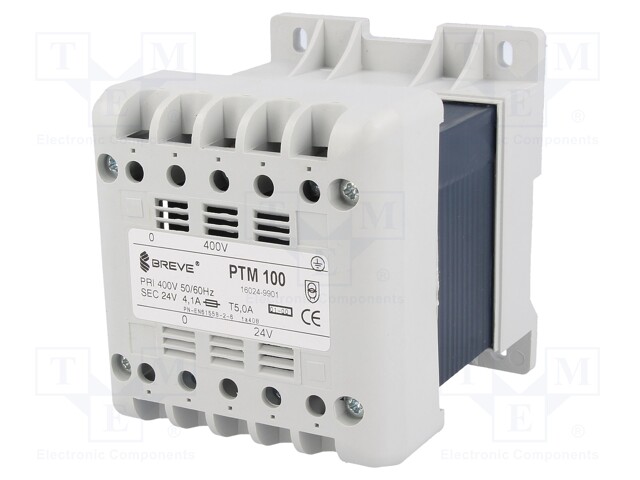 Transformer: mains; 100VA; 400VAC; 24V; Leads: terminal block; IP21
