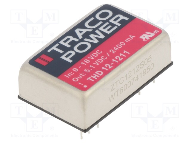 Converter: DC/DC; 12W; Uin: 9÷18V; 5.1VDC; Iout: 2400mA; DIP24; 18g