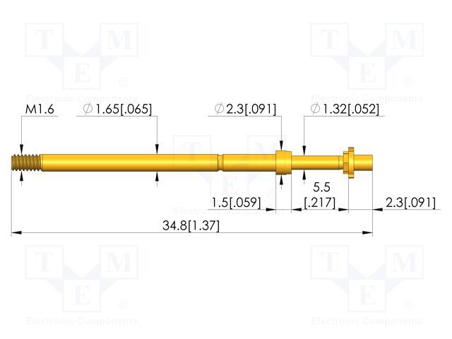 Test needle; Spring compression: 4mm; 5mm; 8A; CuBe; gold-plated