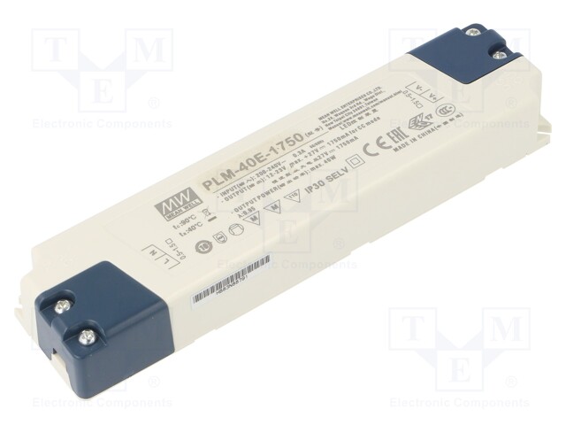 Power supply: switched-mode; LED; 40.25W; 12÷23VDC; 1750mA; IP30