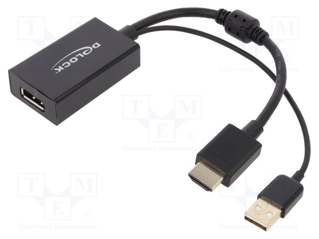 Adapter; DisplayPort socket,HDMI plug,USB A plug; 0.24m; black