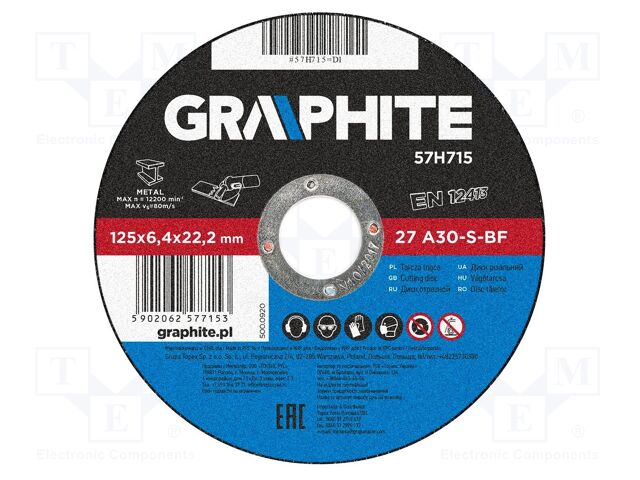 Grinding wheel; Ø: 125mm; Øhole: 22.2mm; Disc thick: 6.4mm; metal