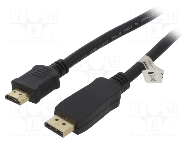 Cable; DisplayPort 1.1; DisplayPort plug,HDMI plug; 3m; black