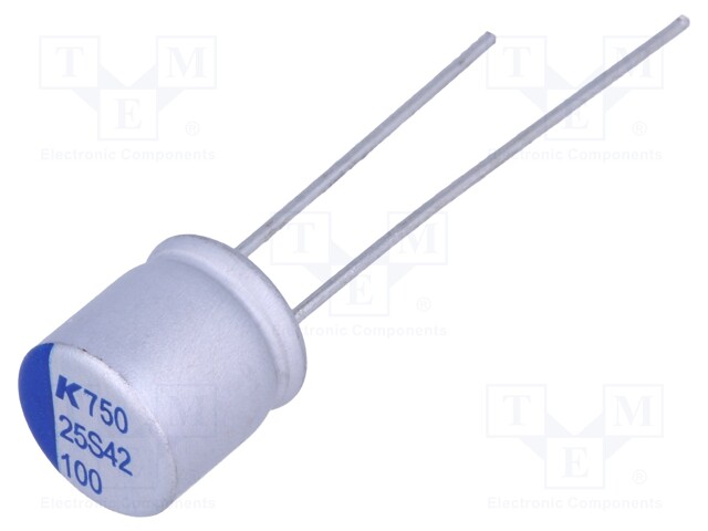 Capacitor: polymer; 100uF; 25VDC; ESR: 40mΩ; A750; THT; ±20%; 2000h