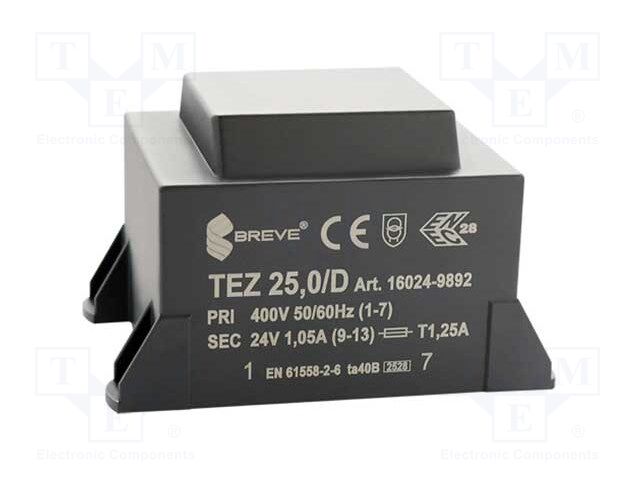 Transformer: encapsulated; 25VA; 400VAC; 24V; 1041.6mA; IP00; 650g