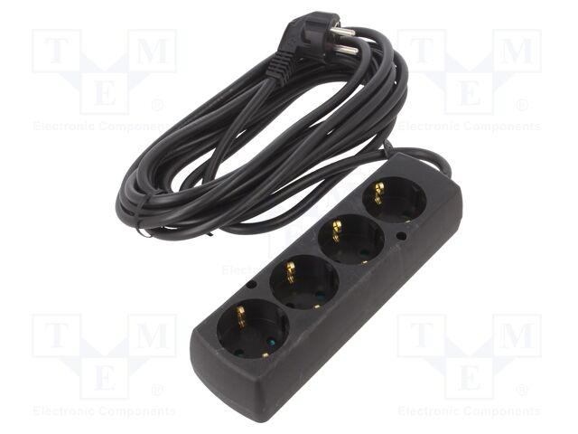 Extension lead; Schuko; Sockets: 4; PVC; black; 3x1,5mm2; Len: 5m
