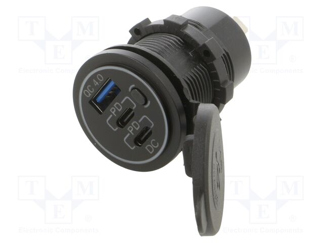 USB power supply; USB A socket,USB C socket x2; black