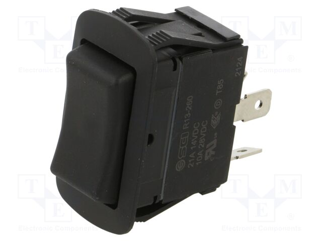 ROCKER; DPDT; Pos: 3; (ON)-OFF-(ON); 10A/250VAC; 21A/14VDC; black