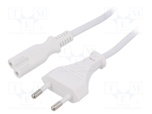 Cable; CEE 7/16 (C) plug,IEC C7 female; 5m; Sockets: 1; white; PVC