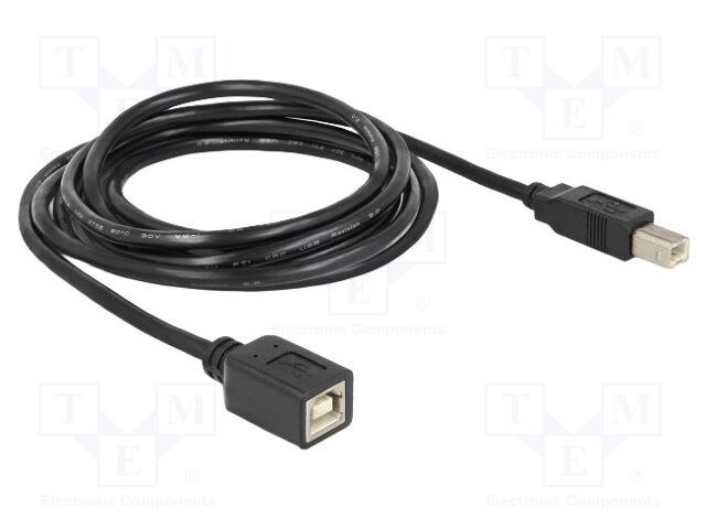 Cable; USB 2.0; USB B socket,USB B plug; 2m; black; 24AWG,28AWG