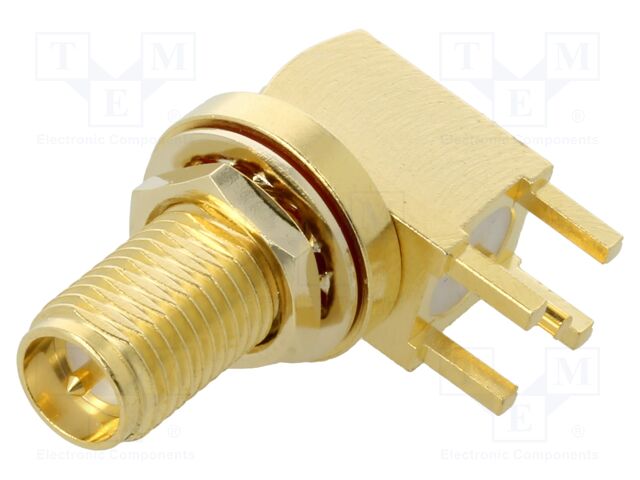 Connector: RP-SMA; socket; male; angled; THT; PTFE; gold-plated