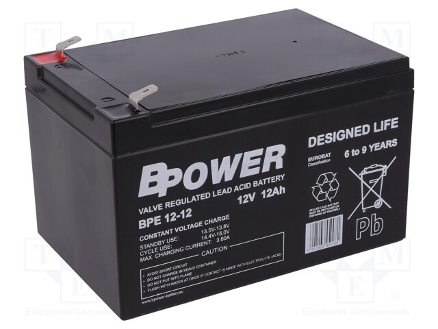 Re-battery: acid-lead; 12V; 12Ah; AGM; maintenance-free