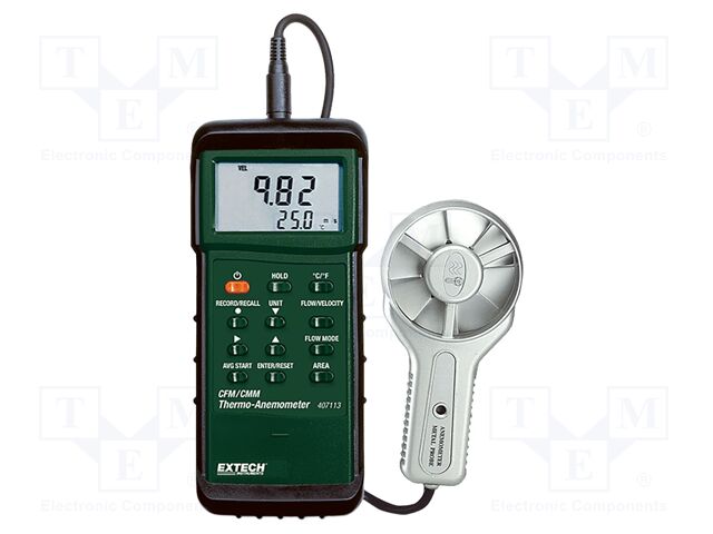 Thermoanemometer; LCD; (9999); Vel.measur.resol: 0.1m/s; 0÷80°C