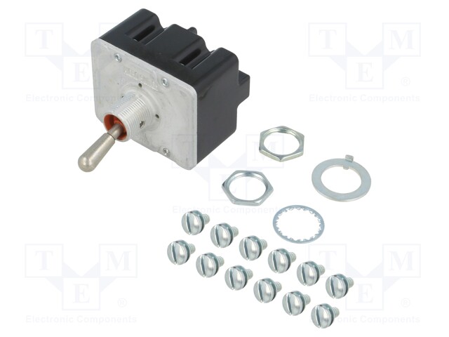 Switch: toggle; Pos: 2; 4PDT; ON-ON; 6A/230VAC; 20A/28VDC; -65÷71°C