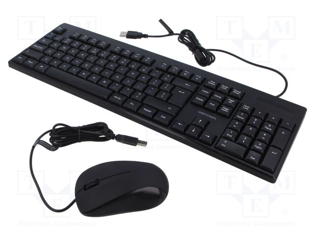 Keyboard; black; USB A; ES layout; 1.5m; Kit: keypad,optical mouse