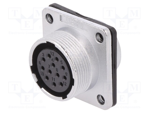 Socket; female; WS; PIN: 12; flange (4 holes),for panel mounting
