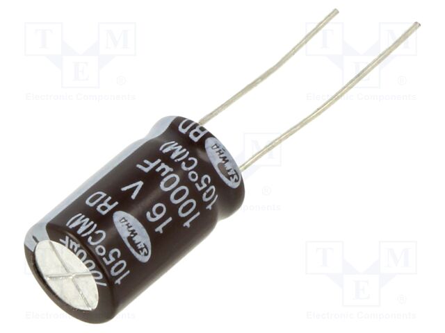 Capacitor: electrolytic; THT; 1000uF; 16VDC; 10x16mm; ±20%; 2000h