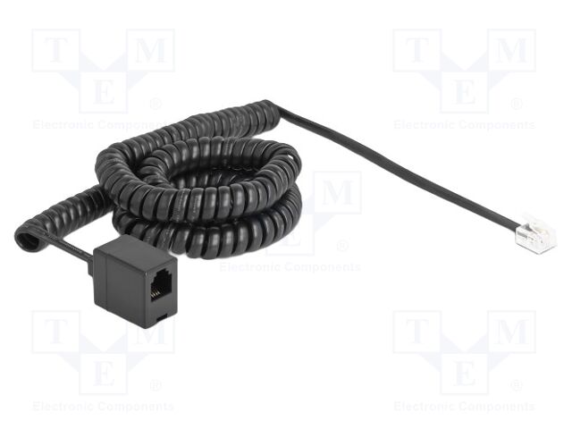 Cable: telephone; coiled; RJ11 socket,RJ11 plug; black; 32AWG