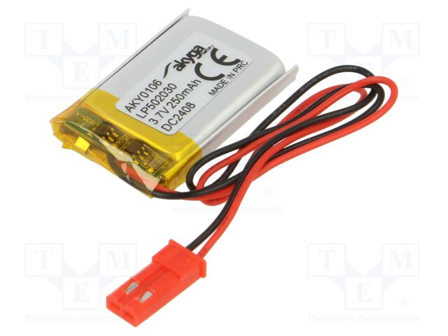 Re-battery: Li-Po; 3.7V; 250mAh; cables,JST SYP-02T-1 socket