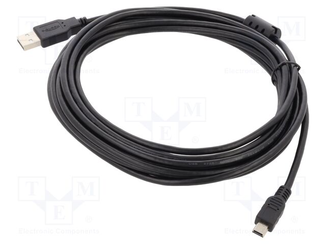 Cable; USB 2.0; USB A plug,USB B mini plug; 5m; black; 480Mbps