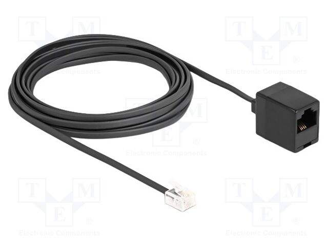 Cable: telephone; RJ11 plug,RJ45 socket; 5m; black; 28AWG
