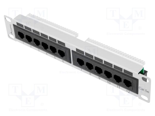 Patch panel; white; Number of ports: 12; Cat: 5e; RJ45 socket x12