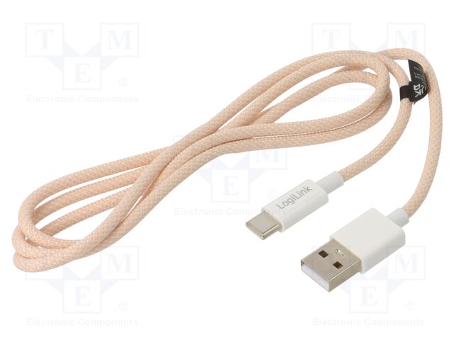 Cable; USB 2.0; USB A plug,USB C plug; 1m; pink; 480Mbps; textile