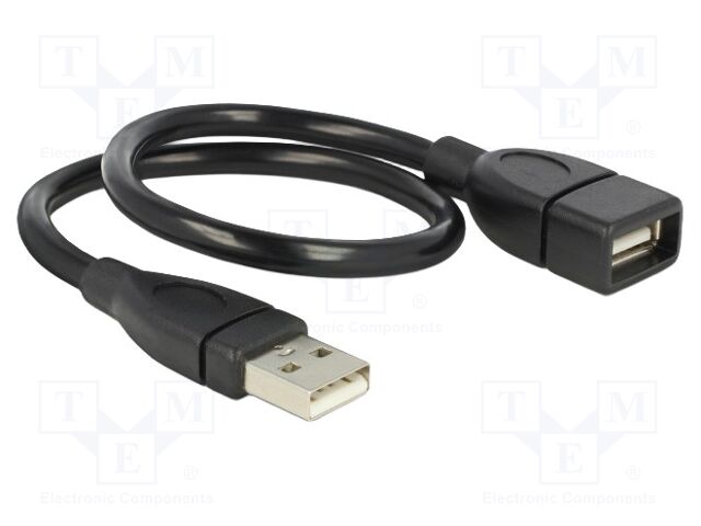 Cable; USB 2.0; USB A socket,USB A plug; 0.35m; black; Øcable: 5mm