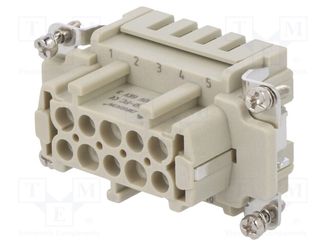 Connector: HDC; contact insert; female; DE; PIN: 10; 10+PE; crimped
