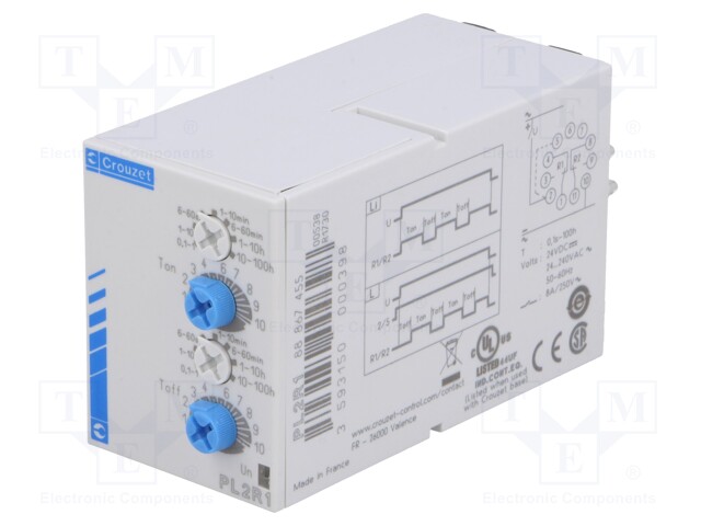 Timer; 1s÷100h; DPDT; 250VAC/8A; 24÷240VAC; 24VDC; DIN; 20÷60°C