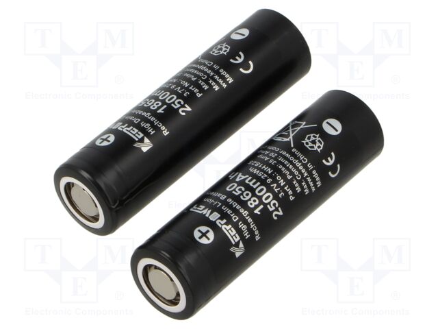 Re-battery: Li-Ion; 18650,MR18650; 3.7V; 2500mAh; Ø18.5x66.5mm