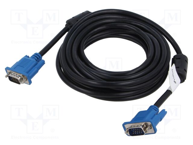 Cable; D-Sub 15pin male,both sides; black; 5m; blue; 30AWG