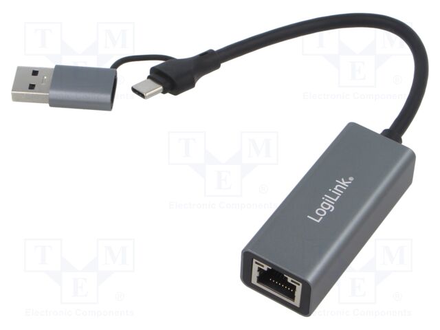 USB to Ethernet adapter; USB 3.2 Gen 1; 10/100/1000Mbps; grey