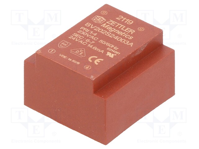 Transformer: encapsulated; 0.35VA; 230VAC; 24V; Mounting: PCB