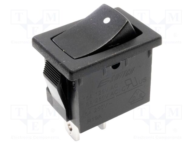 ROCKER; SPST-NC; Pos: 2; OFF-(ON); 8A/250VAC; black; none; -30÷65°C