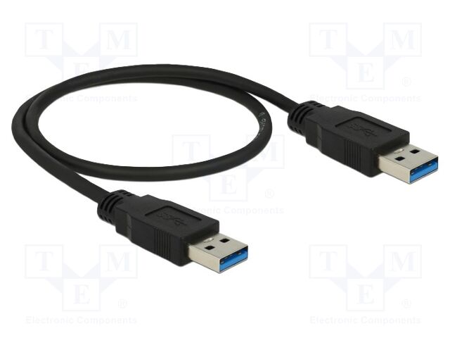 Cable; USB A plug,both sides; gold-plated; 500mm; black; Cu; 5Gbps