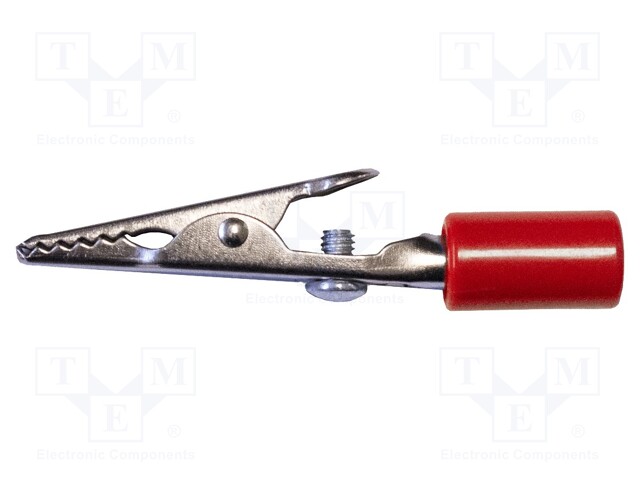 Crocodile clip; 10A; Grip capac: max.7.9mm; Overall len: 58mm; red