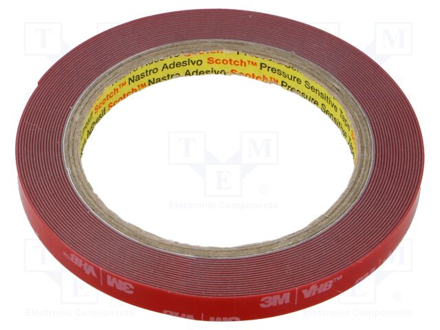 Tape: fixing; W: 9mm; L: 5.5m; Thk: 0.6mm; acrylic; grey; 36N/cm
