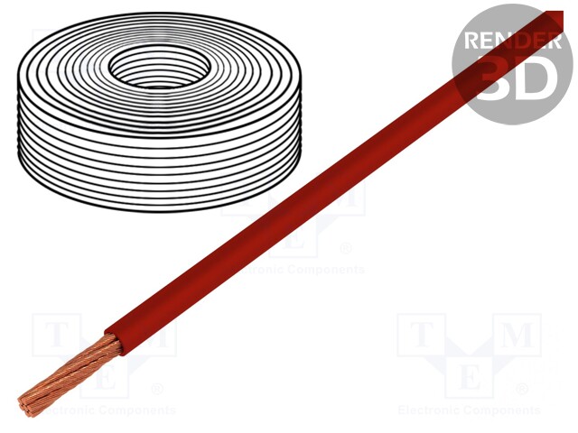Wire; LifY; stranded; Cu; 1x0,75mm2; PVC; red; 300/500V; -15÷80°C