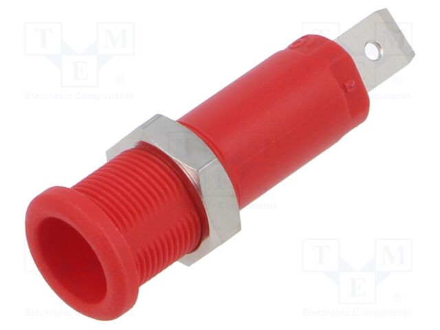 Connector: 4mm banana; socket; 10A; 5kV; red; on panel,screw