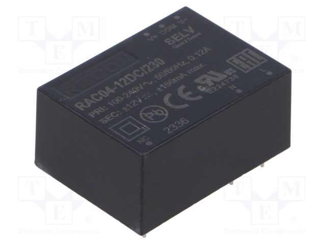 Converter: AC/DC; 4W; Uout: 12VDC; Iout: 166mA; 78%; Mounting: PCB