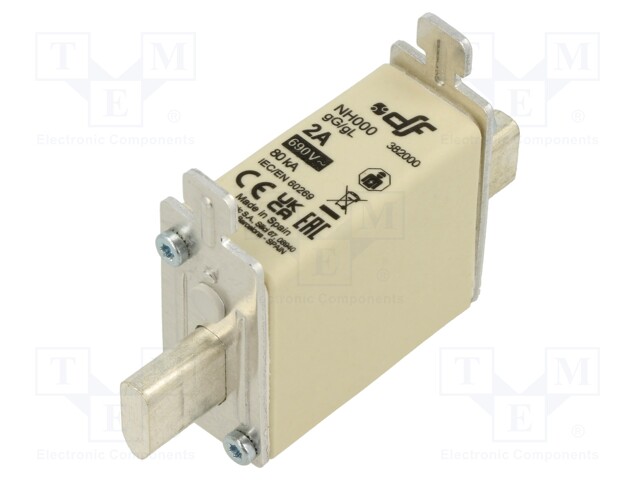 Fuse: fuse; gG; 2A; 690VAC; 250VDC; ceramic; NH000