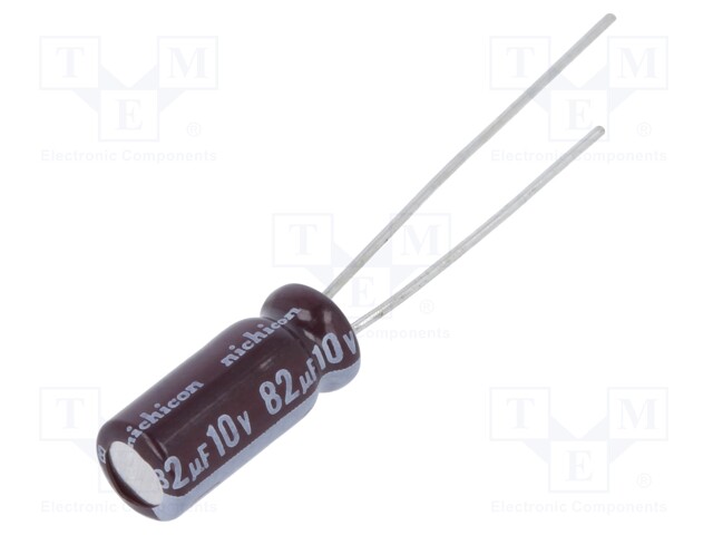Capacitor: electrolytic; low impedance; THT; 82uF; 10VDC; Ø5x11mm