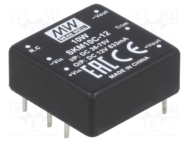 Converter: DC/DC; 10W; Uin: 36÷75V; 12VDC; Iout: 833mA; 1"x1",DIP